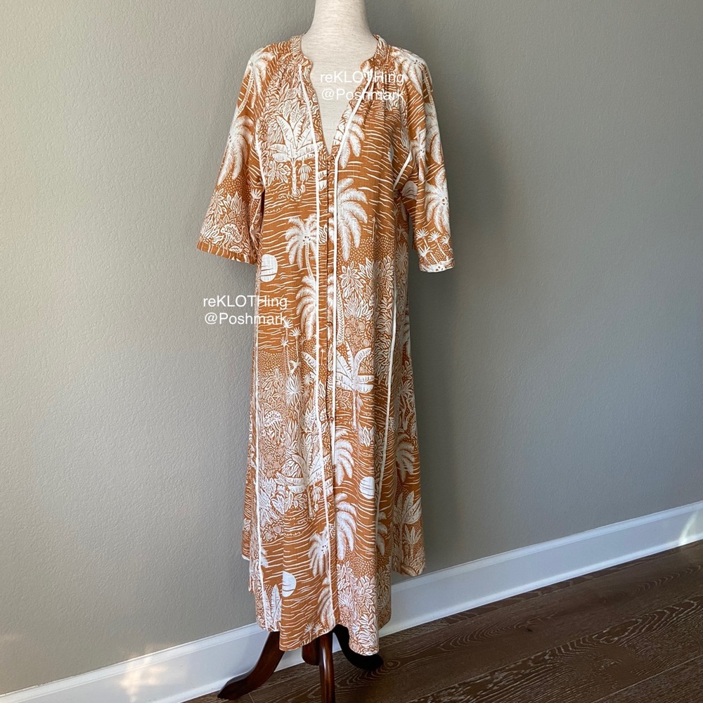 🛍H&M Kaftan Linen-blend Terracotta Midi Maxi Dres - Picture 6 of 16